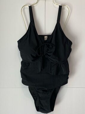 Black Ruffle Peplum Tankini Two Piece Swimsuit Plus Size 20W